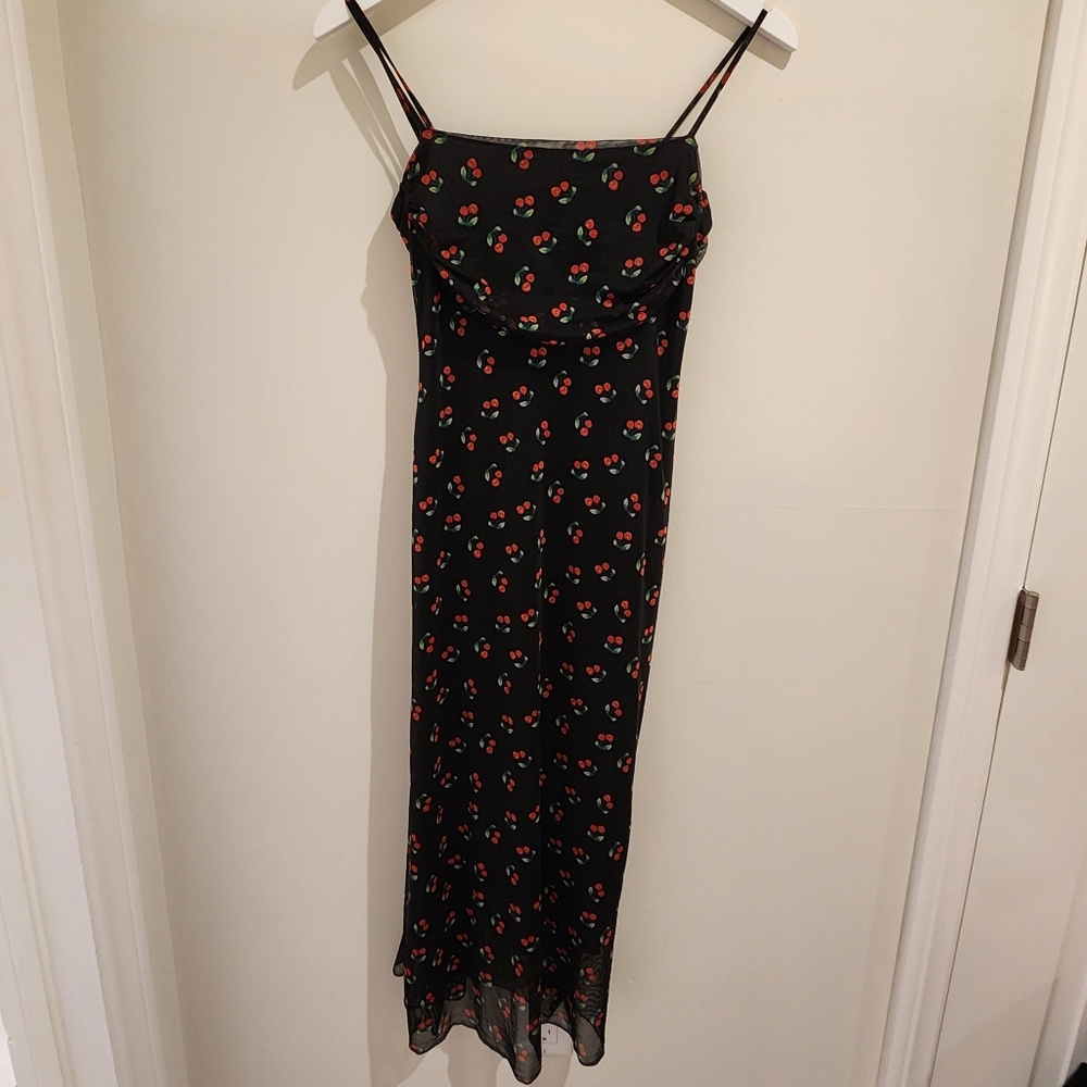NWT See You Monday: Black Strapped Dress with Cherry Print (Size M)